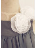 Gray Chiffon Beach Wedding Flower Girl Dress With Ivory Flowers